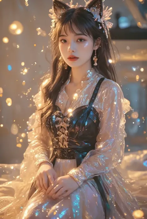 Chinese woman in a maid-style costume with specific details in her dress, makeup, and hairstyle
Style: Off-the-shoulder maid costume with a black and white color scheme.
Bodice: Features a white, off-the-shoulder neckline with ruffled trim and black puffed...