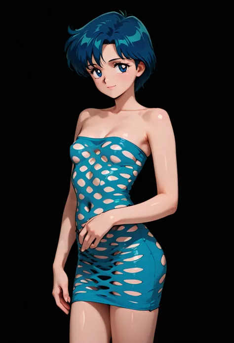 masterpiece, amazing quality, best quality, ultra-detailed, 8K, illustration, clear skin, ultra-detailed-eyes, soft skin, very awa, very as2, shiny hair, soft body, 1990s \(style\), official art, 1girl, solo, ami mizuno, blue eyes, blue hair, short hair, p...