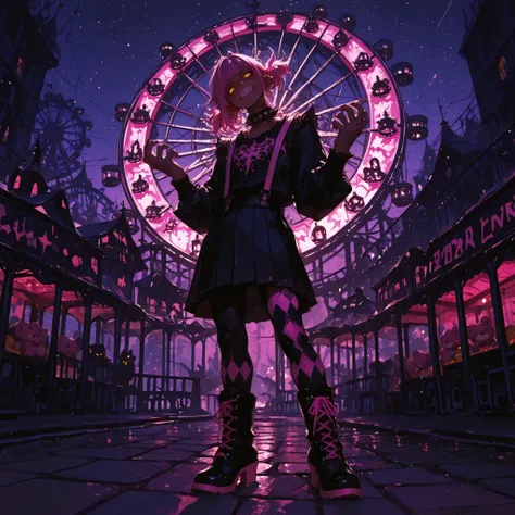 wide shot, atmospheric perspective, male focus, straight-on, from below, arched back, (((extreme head tilt))), standing, wide stance, fists clenched, hands up, teeth clenched, scowl, furious expression, dynamic pose, foreshortening, screaming, creepy postu...