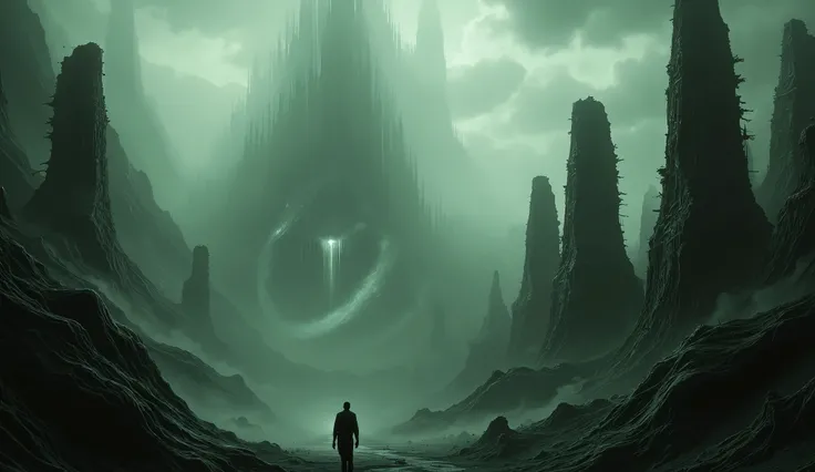 Apocalyptic City, dystopia, nothing is well, madness, H.P Lovecraft, dark background with caustics, fog, smoke, 4k