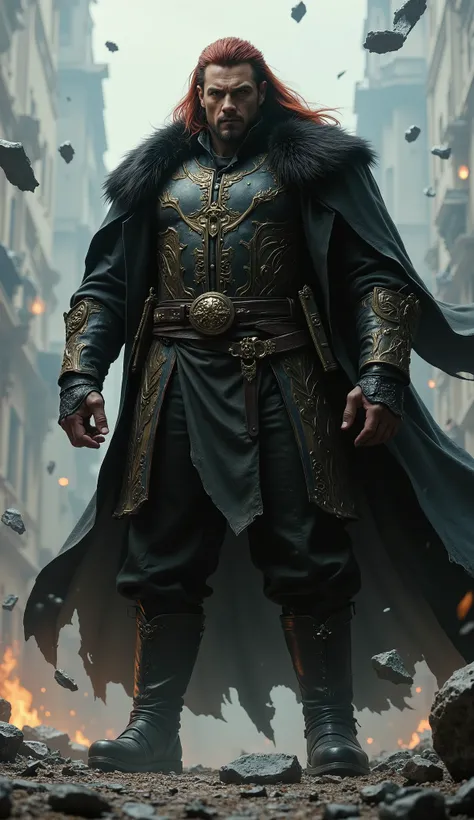 masterpiece, best quality, hyper-detailed, cinematic lighting, professional fantasy character illustration. A tall, immensely muscular middle-aged man, an imposing fantasy wuxia hegemon. He has a rugged face with a serious expression, a confident smirk, an...