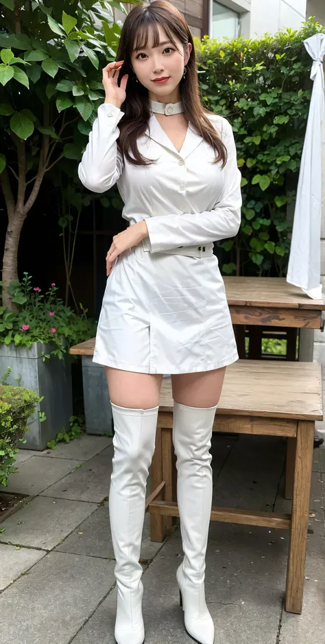 (8k, raw photo, top quality, table top:1.2), (realistic, realistic:1.37), very detailed,(Depicting the entire area below the knee、 40 year old Japanese woman),one woman,full body,(and my stomach stuck out,    Plump), A-line skirt ,((stewardess uniform,unif...