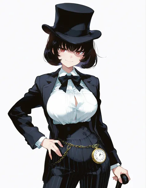 masterpiece, best quality, official anime illustration, (Shibusawa Eiichi genderbend:1.3), (original character:1.2), (1girl:1.2), (solo:1.2), cowboy shot, from front, voluptuous body, large breasts, looking at viewer, standing, one hand on hip, alluring se...