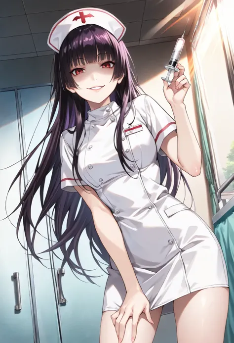 (masterpiece, best quality, perfect face:1.4), wide angle, kanoe yuuko\(dusk maiden of amnesia\), long hair, purple hair, hime cut, blunt bangs, red eyes, proportional body, proportional,1 girl, beautiful hair, beautiful face, beautiful detailed eyes, beau...