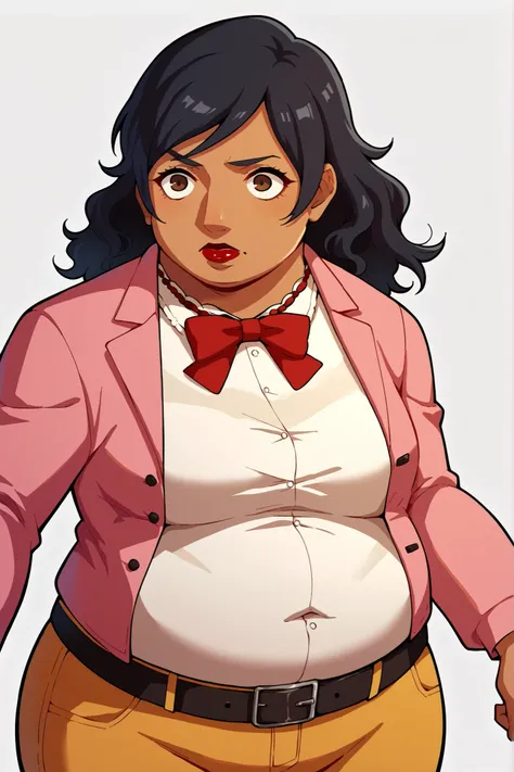 score_9, score_8_superior, score_7_superior, score_6_superior, sauce_anime, Break 1 Girl, woman, Solo p5 principal, Fat, obesity, score_9, score_8_up, score_7_up, source_anime BREAK 1girl, solo,   chounop5, black hair, medium hair, brown eyes, pink dress, ...