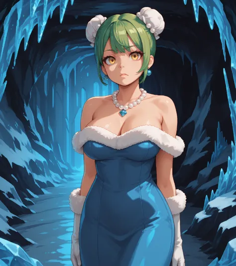 score_9, score_8_up, score_7_up, source_anime, solo, pixel art, 1girl, (bun cover, double bun),  BREAK 

Large breasts, green hair BREAK short hair, double bun, (bun cover), yellow eyes BREAK 

edgwdc, winter clothes, gloves,, dress, bare shoulders, jewelr...