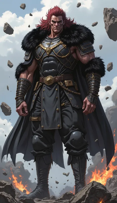 masterpiece, best quality, hyper-detailed, cinematic lighting, professional fantasy character illustration. A tall, immensely muscular middle-aged man, an imposing fantasy wuxia hegemon. He has a rugged face with a serious expression, a confident smirk, an...