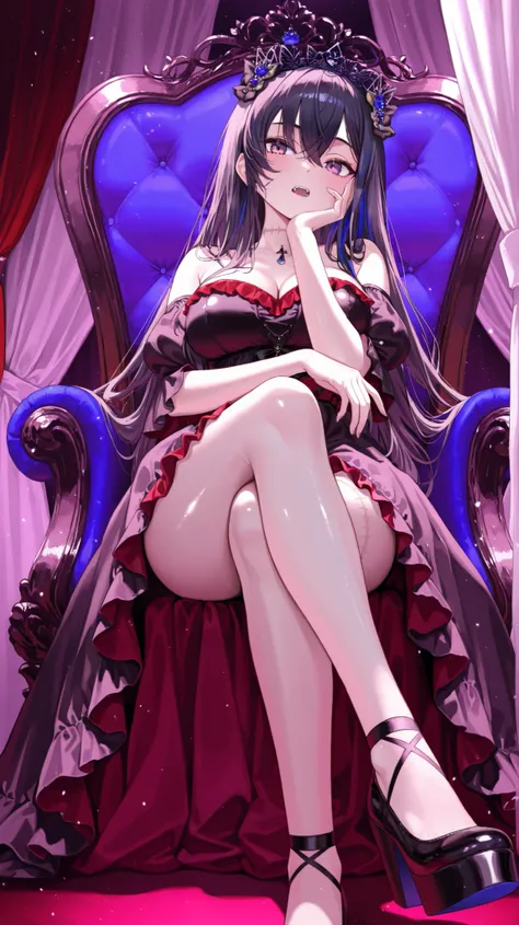 4K, 8K, high quality, highest quality, delicate, clear, super beautiful, girl, 1 person, Ichinose Uruha, Vtuber, black hair, blue mesh, blue-black hair, beautiful, cute, shiny skin, glossy skin, beautiful skin, ((face emphasis)), beautiful breasts, large b...