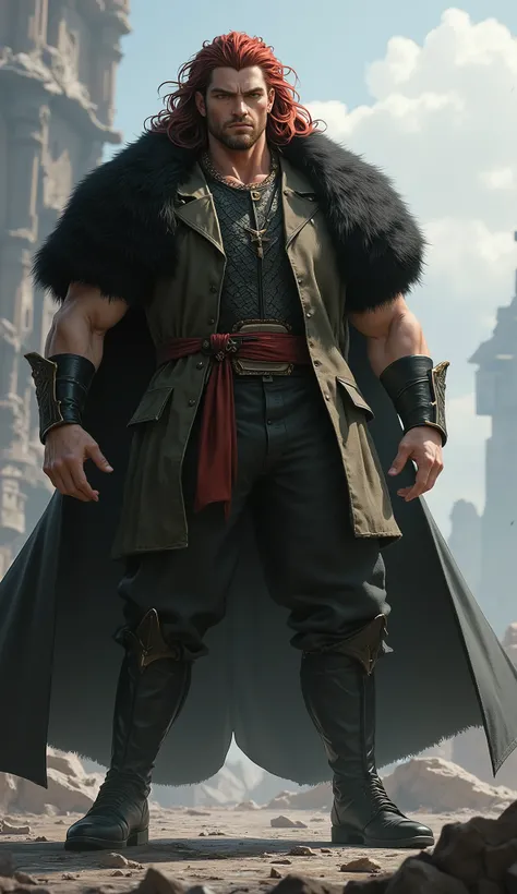 masterpiece, best quality, hyper-detailed, cinematic lighting, professional fantasy character illustration. A tall, immensely muscular middle-aged man, an imposing fantasy wuxia hegemon. He has a rugged face with a serious expression, a confident smirk, an...