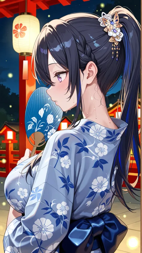 4K, 8K, high quality, highest quality, delicate, clear, super beautiful, girl, 1 person, Ichinose Uruha, Vtuber, black hair, blue mesh, blue-black hair, beautiful, cute, shiny skin, glossy skin, beautiful skin, ((face emphasis)), beautiful breasts, large b...