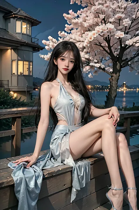 guqinghan ,,, ((full body:1.4)), ((masterpiece, best quality, ultra highres, realistic:1.4)), (Random shooting Angle), mix4, (I-type Valley), (At night, moonlight:1.3), beautiful detailed face, (photorealistic:1.37), (sexy long legs:1.2), slender figure, (...