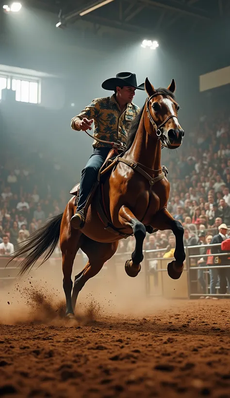 highdefinition images,the indoor rodeo venue in Fort Worth, Texas、The indoor venue is very large and many people come to see it in a standing stadium format、many spectators are delighted to see the horses riding the cowboy rampage at the venue！There is a b...