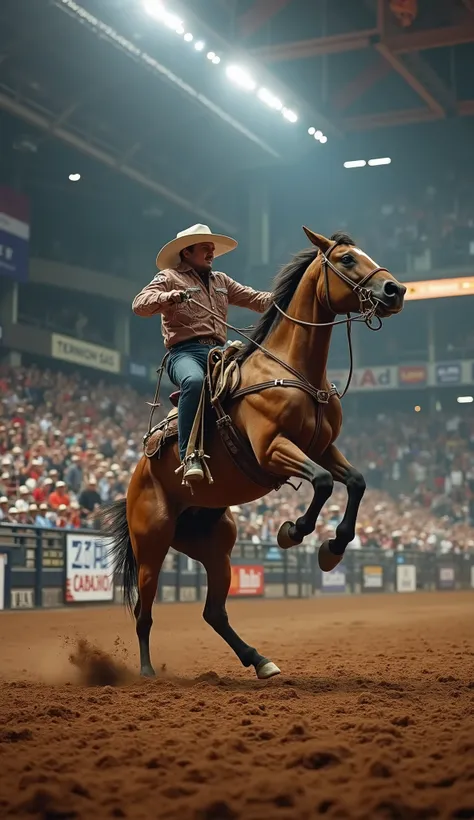 highdefinition images,the indoor rodeo venue in Fort Worth, Texas、The indoor venue is very large and many people come to see it in a standing stadium format、many spectators are delighted to see the horses riding the cowboy rampage at the venue！There is a b...
