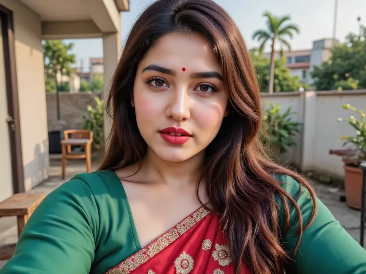 A North Indian-European Curvy Milf Bhabhi aged 38. She has the delicate, beautiful bimbo facial structure of an Indian Women with the milky white fair skin tone. Long shiny wavy hair. A Long round point, symmetrical nose, placed perfectly at the center of ...