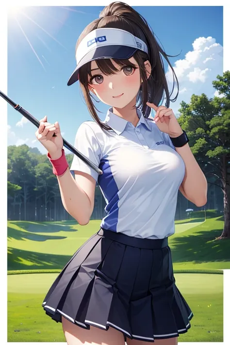 (beautiful girl : 1.3),1 ,(Golf Wear With Clubs,pleated skirt,wristbands,sneakers,sun visor,golf club),dark hair,ponytail,serious expression,sweat,at 19:45,golf clubを持つ,golf ball,Golf Carrying Case,golf course,Blue Sky,cloud,dynamic angle,masterpiece,top quality,rich contrast,High precision in selection,8k,High precision in selection CG Unit Wallpaper,Textures,Incredibly Weird,RAW images,deep border 1  .2,very detailed


,( masterpiece, best quality, high resolution, ultra high resolution, pixel perfect, depth of field, 4K, RTTX10.0),
、Anegasaki Nene, shiny brown hair, beautiful brown eyes, smiling face, sparkling pupils, (fine grain), , highly detailed face,, (masterpiece:1.2, best quality), ((only1 girl)), ((cowboy shot))
