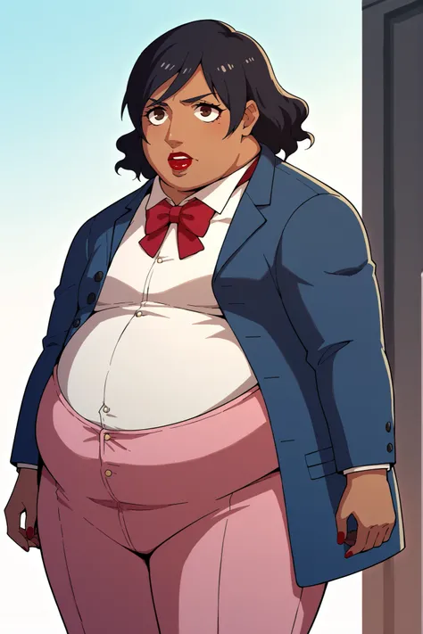 score_9, score_8_superior, score_7_superior, score_6_superior, sauce_anime, Break 1 Girl, woman, Solo p5 principal, Fat, obesity, score_9, score_8_up, score_7_up, source_anime BREAK 1girl, solo,   chounop5, black hair, medium hair, brown eyes, pink dress, ...