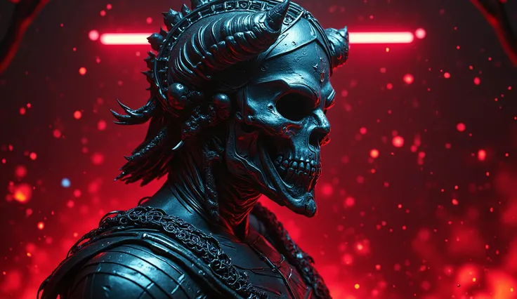 portrait of devil skull merging with a Spartan warrior in cyber punk, horror core, neon ambiance, beautiful detailed intricate insanely detailed detailed, digital painting, vibrant, epic, masterpiece, HDR, sharp focus, illustration, ultra realistic, 8 k, s...