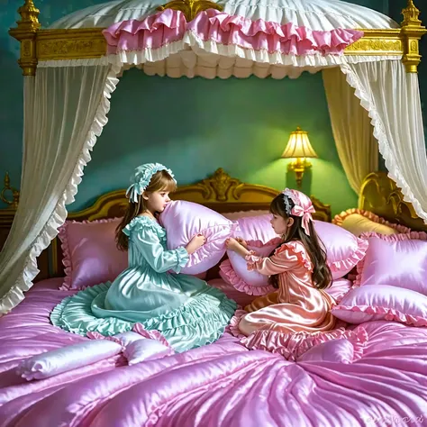 highest quality, masterpiece, highest resolution, artwork, super get used to it, many become familiar with, become familiar with, get used to it,change,before bedtime, ,little girl, on the bed,((cute girl on a big bed)),((As a child )), ((little girls pill...