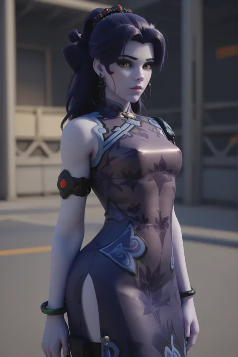 Masterpiece, high-res, 2k, best quality, 3d,  1girl , widowblacklily, widowmaker (overwatch), waist up, (((hair down))), (((long hair)))