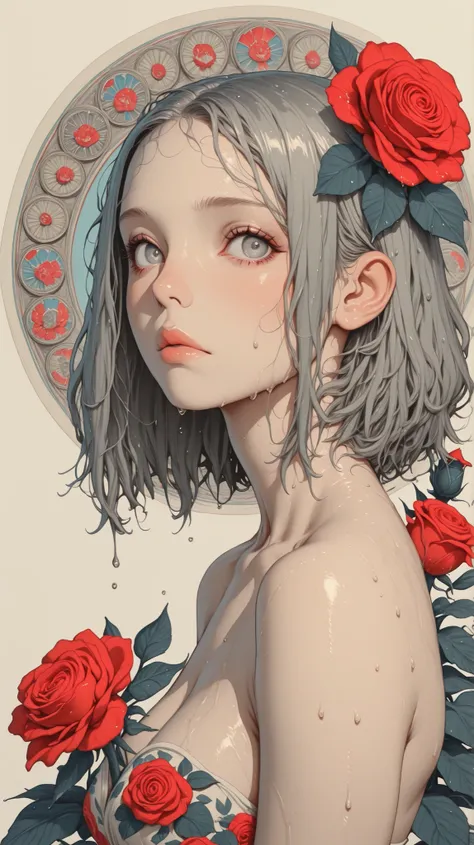 (( art deco ,Botanical Painting,flower art)),( floral :1.2),crimson rose flower, rainy day, wet hair, Wet woman, Dripping hair
(masterpiece, top quality),(bright color,colorful),(amazing details,detailed background),anatomically accurate,Accurate drawings,...
