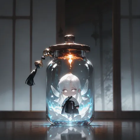(masterpiece, high quality, ultra-detailed), chibi, solo, 1 boy, close-up, cinematic lighting, dramatic,

male fairy, handsome, long hair, hip-length hair, white hair, white eyes with gray outline, slight smile, traditional korean male outfit white, hanbok...