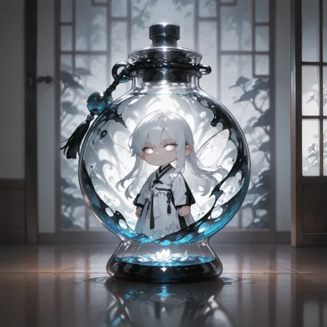 (masterpiece, high quality, ultra-detailed), chibi, solo, 1 boy, close-up, cinematic lighting, dramatic,
male fairy, handsome, long hair, hip-length hair, white hair, white eyes with dark gray outlines, detailed eyes, slight smile, traditional korean male...