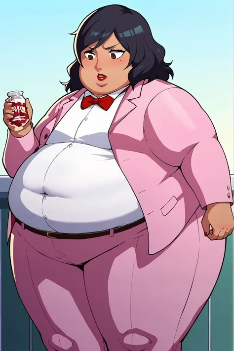 score_9, score_8_superior, score_7_superior, score_6_superior, sauce_anime, Break 1 Girl, woman, Solo p5 principal, Fat, chubby, obesity, score_9, score_8_up, score_7_up, source_anime BREAK 1girl, solo,   chounop5, black hair, medium hair, brown eyes, pink...