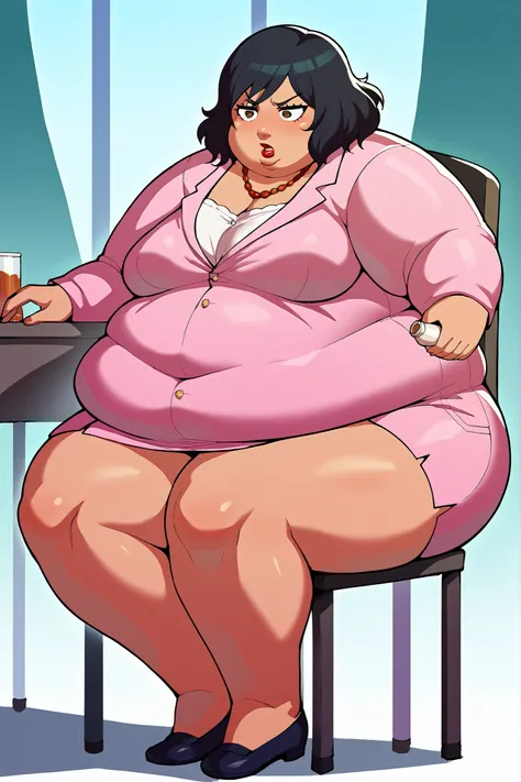 score_9, score_8_superior, score_7_superior, score_6_superior, sauce_anime, Break 1 Girl, woman, Solo p5 principal, Fat, chubby, obesity, score_9, score_8_up, score_7_up, source_anime BREAK 1girl, solo,   chounop5, black hair, medium hair, brown eyes, pink...