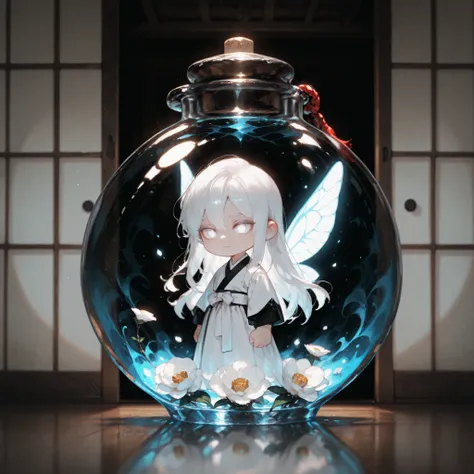 (masterpiece, high quality, ultra-detailed), chibi, solo, 1 boy, close-up, cinematic lighting, dramatic,

male fairy, handsome, long hair, hip-length hair, white hair, white eyes with black outlines, detailed eyes, soft smile, magically glowing wings, trad...