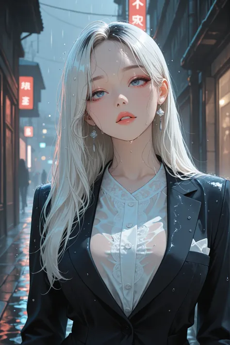 masterpiece,best quality,absurdres,highres,newest,
1girl,solo,korean idol,white hair, over hair eye,K-POP,beautiful,(aegyo sal), upper body, white blouse, buttons, transparency, business suit, 
HDR,8K,high contrast,very aesthetic,high resolution,absurdres,...