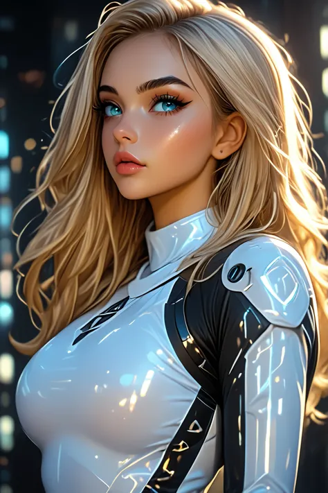 view from side, masterpiece, best quality, hrigh details, Ray tracing, hdr, volumetric lighting, bokeh, depth of field, glossy lips, score_9, score_8_up, score_7_up, upscale 2x, white Girl with Long Dark Hair and Piercing Eyes.  Her toned abdomen and curve...