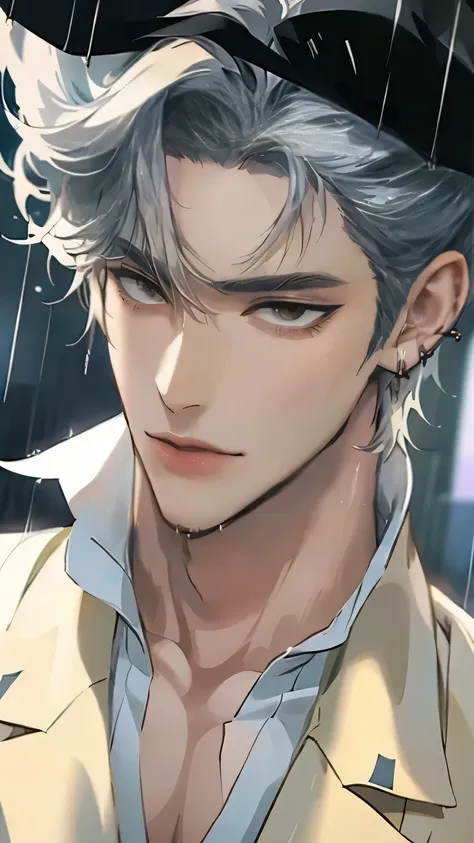 Close-up of a person wearing a suit and tie, comics, delicate and neutral prince, tall anime man with silver hair and golden eyes with piercings, Handsome Prince , Beautiful Prince of Androgenus, 애니메이션 handsome man, very handsome, Cool anime poses, The sh...