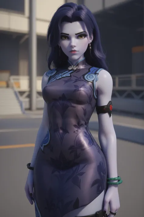 Masterpiece, high-res, 2k, best quality, 3d,  1girl , widowblacklily, widowmaker (overwatch), waist up, (((hair down))), (((long hair)))