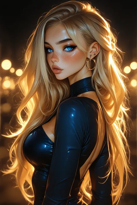 mature model, view from side, looking at viewer, rave, masterpiece, best quality, hrigh details, Ray tracing, hdr, volumetric lighting, bokeh, depth of field, glossy lips, score_9, score_8_up, score_7_up, upscale 2x, Mature Girl with Long Hair and Piercing...