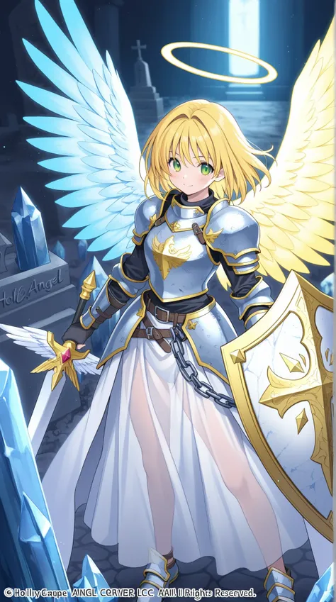 Female Angels, colorful angel wings, see-through inner , Chain Armor, Crystal Shield , Holy Grave, precise engraving ,