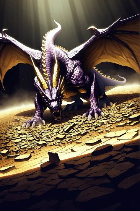 Miraculous Masterpiece,top quality,(Very Aesthetic),solo,I need his help,Filthy Horns,BREAK,(Gold and Dark Purple Scales,Detailed Multicolored Scales),(off,strong,Giant and Greedy,Wings of the Blade have grown, Legendary Creatures,Composite Dragon),BREAK,...