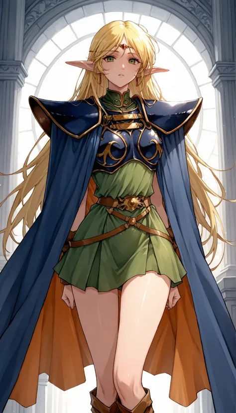 1女性, deedlit, \(record of lodoss war\), ((金髪, ロングヘア)), green dress, circlet, sleeveless,shoulder armor,armor,breastplate,cloak,blue cloak,boots, 清楚系ビッチ, 魅惑的ボディ, 大笑い, 前屈み, セクシーな体, 完璧な唇, スタンディング, フェイスクローズアップ, ドラマチックな照明, 艶めかしい光, 被写界深度が浅い, 超高解像度, 物理ベースレンダリング, ...