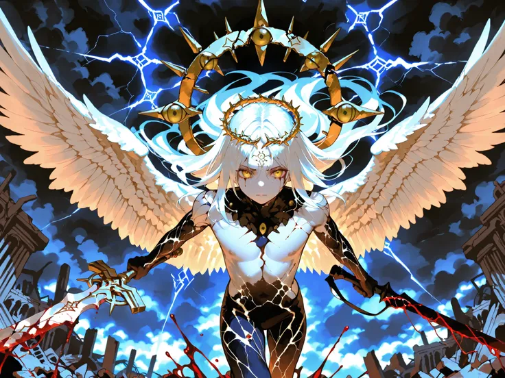 biblically accurate angel,exquisite realistic style(0.8), Master Level, EXTREME DETAILS ,professional post-processing,Masterpiece,anime style(1.2),best quality,high resolution,8K,"Fallen Angel full body close-up(Flying in the sky),1boy,male characters,long...