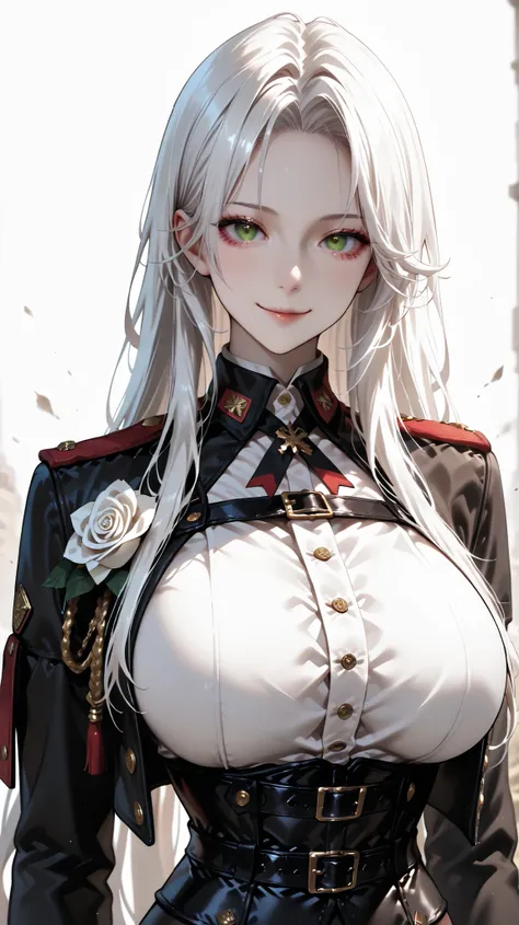 masterpiece, best quality, vibrant, very aesthetic, high contrast, semrealistic, newest, koreanai, best_quality, finely_detailed_eyes_and_detailed_face, (1 girl), solo, long_hair, straight_hair, no bangs, forehead exposed, green_eyes, humongous_breasts, hu...