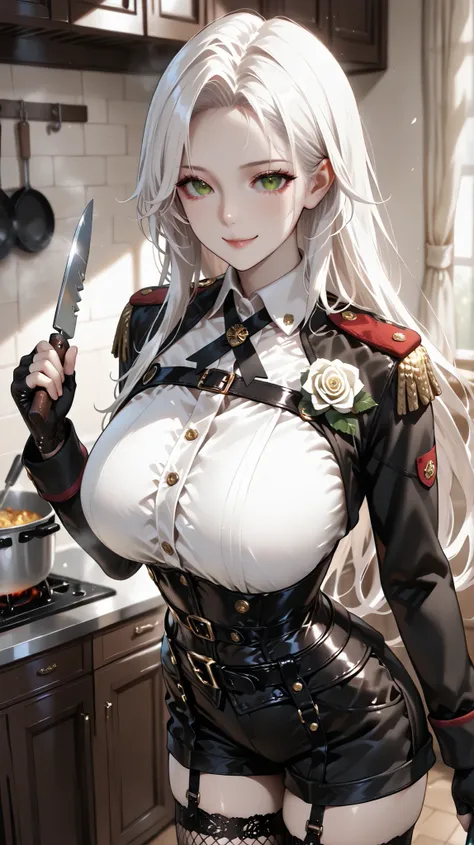masterpiece, best quality, vibrant, very aesthetic, high contrast, semrealistic, newest, koreanai, best_quality, finely_detailed_eyes_and_detailed_face, (1 girl), solo, long_hair, straight_hair, no bangs, forehead exposed, green_eyes, humongous_breasts, hu...