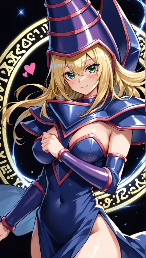 (score_9:0.9),score_8_up,score_7_up,rating_safe,(zPDXL),(zPDXL3),dark magician,solo,green eyes,purple wizard hat,purple hair,upper body,looking at viewer,1girl,purple wizard clothes,magic circle,MEDIUM breasts,thick thighs,small waist,  NSFW, glass cover, ...