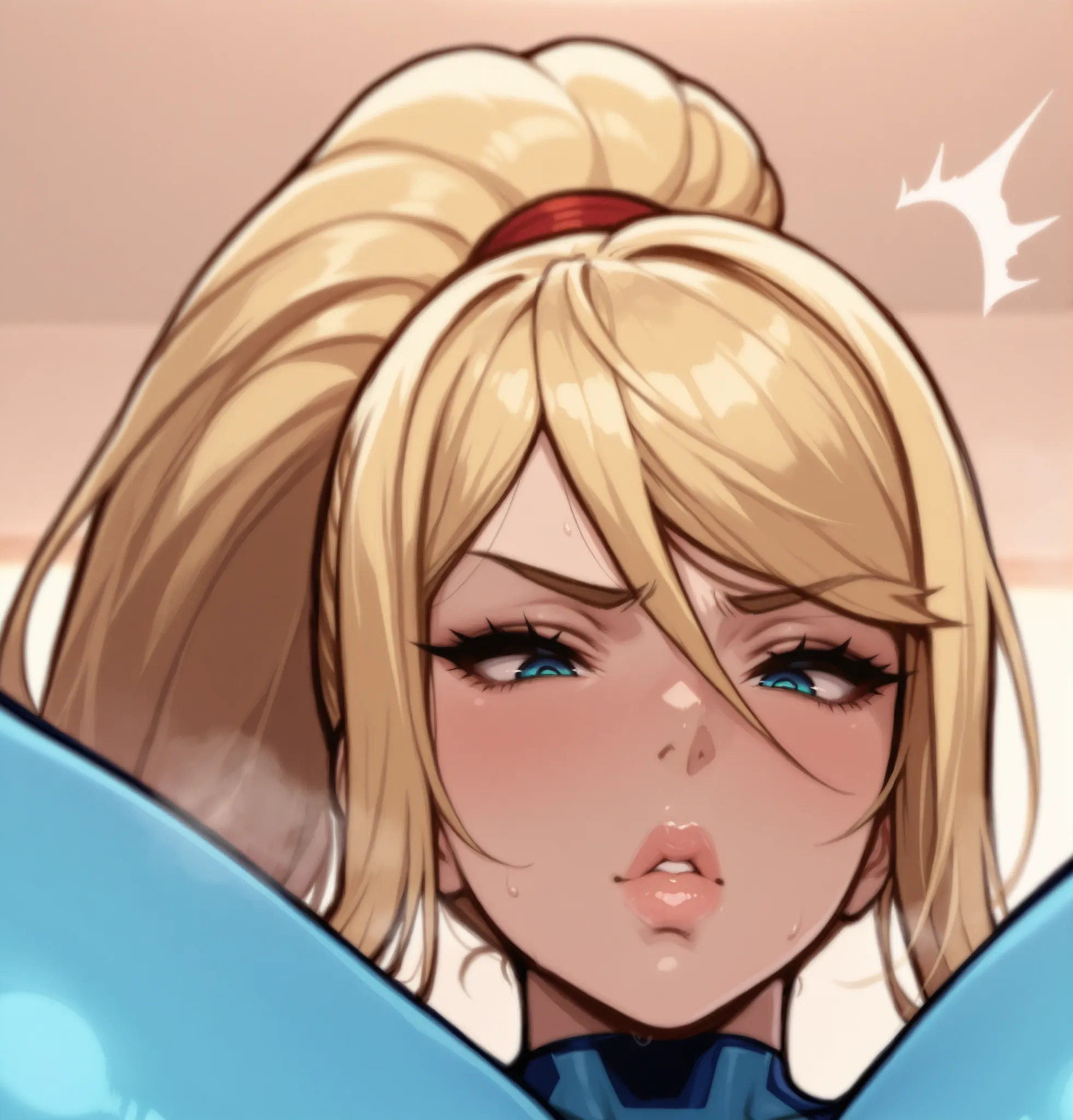 Closeup portrait,  Samus Aran wearing zero suit, huge massive breasts, goregous face, plump lips, expressive eyes, perfect face, masterpiece, best quality, extremely detailed