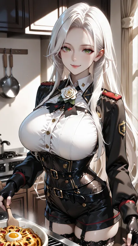 masterpiece, best quality, vibrant, very aesthetic, high contrast, semrealistic, newest, koreanai, best_quality, finely_detailed_eyes_and_detailed_face, (1 girl), solo, long_hair, straight_hair, no bangs, forehead exposed, green_eyes, humongous_breasts, hu...