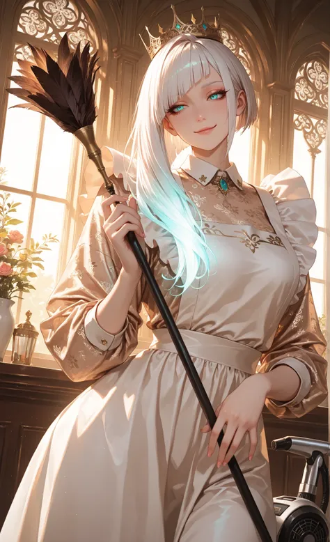 (masterpiece, detailed:1.2), semi-realistic, hyper-detailed, fierce, gradient hair, sexy face, seductive smile, Seductive expression, Seductive gestures, high detailed eyes, aqua eyes, glossy makeup, thick eyelashes, glossy makup, sideways glance, (white h...