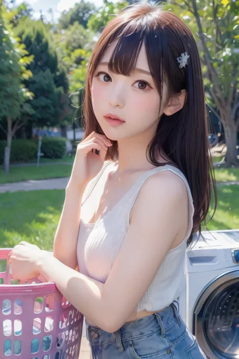 8k, raw photo, best quality, hires, realistic, photorealistic, extremely detailed 8k wallpaper, beautifully detailed eyes, finely detailed face,
 break 
professional lighting, bokeh,
 break 
perfectly anatomically correct:1.2,
 break 
blue sky, coastal ver...