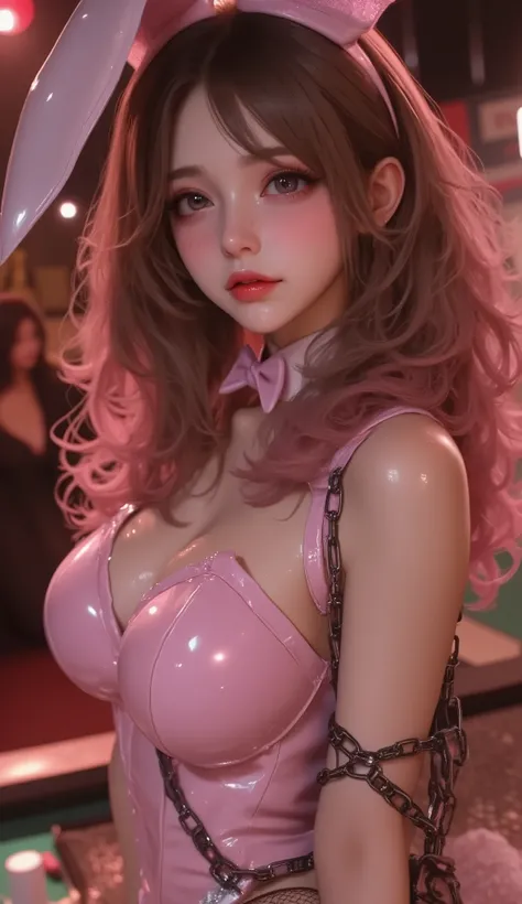 ( long distance shot :2.0)、(16 kg、 RAW pictures ,  top quality, masterpiece)、(actual images)、(Realistic Photos)、  click here for details,  Beautiful Eyes,  very detailed and beautiful ,  amazing details 、 with chains wrapped around her body 、 Real Faces,  ...