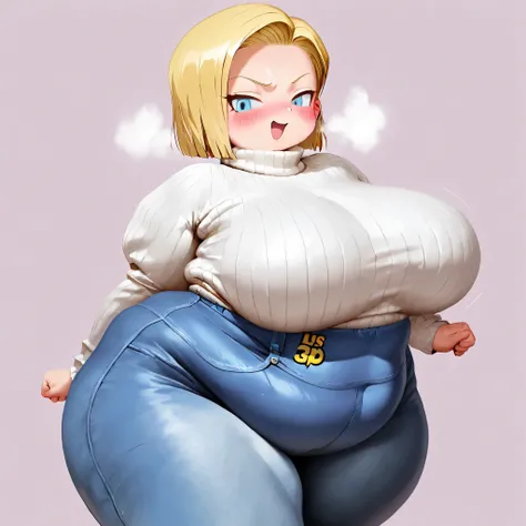1 girl, Android18SDXL, score_9, score_8_up, score_7_up, (blue eyes, blonde hair, short hair), source_anime, ((Masterpiece)), (charming beauty, blush, cute tsundere girl, voluptuous body,  she is very small, small girl, perfect attractive curvy body, volupt...