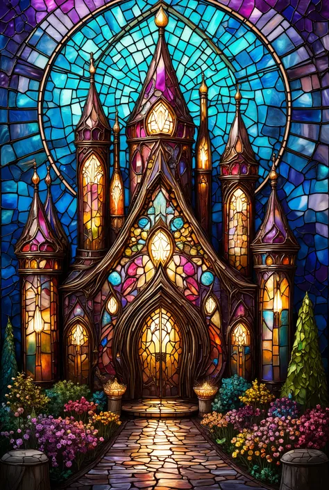 stained glass style Princess Castle Like Sleeping Beauty's Castle