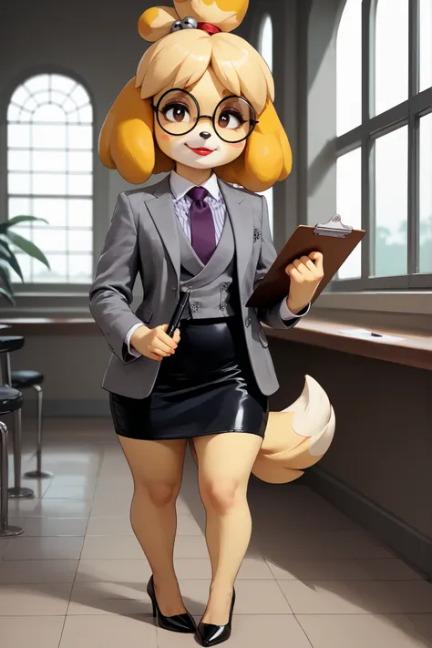 score_9, score_8_up, score_7_up, score_6_up, source_anime, three-piece suit, 1girl, thin-frame round glasses, formal, jewelry, suit, purple necktie, earrings, jacket, (((grey waistcoat))), shirt, window, (((grey jacket))), striped shirt with white collar, ...