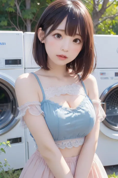 8k, raw photo, best quality, hires, realistic, photorealistic, extremely detailed 8k wallpaper, beautifully detailed eyes, finely detailed face,
 break 
rim lighting to cleavage, bokeh,
 break 
perfectly anatomically correct:1.2,
 break 
blue sky, coastal ...